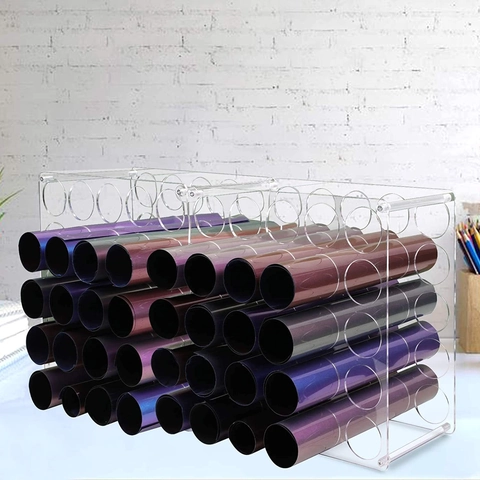 Detachable 25 Holes Acrylic Vinyl Roll Holder Clear Desktop Paper Storage Rack For Craft Room Home Office Organizer