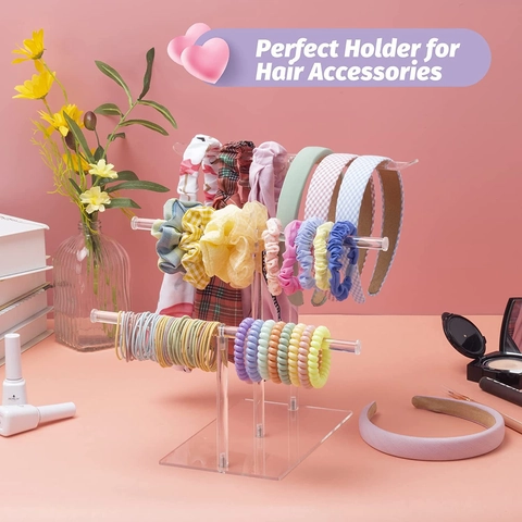 Clear Acrylic Headband Holder Hair Tie Display Rack Scrunchie Organizer Tiered Accessory Stand For Dressing Table Storage