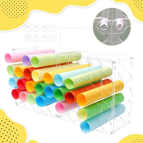 Detachable 25 Holes Acrylic Vinyl Roll Holder Clear Desktop Paper Storage Rack For Craft Room Home Office Organizer