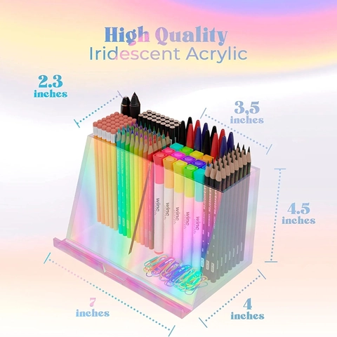 Hochwertiger Irisierender Acryl Schreibtisch Organizer Mit Tablet Handy Halter Multifunktionale Regenbogen Büro Schreibwaren Aufbewahrungsbox Stifthalter