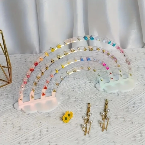 Espositore per Orecchini in Acrilico Arcobaleno Base a Nuvola Porta Gioielli Trasparente Bianco Cangiante per Orecchini