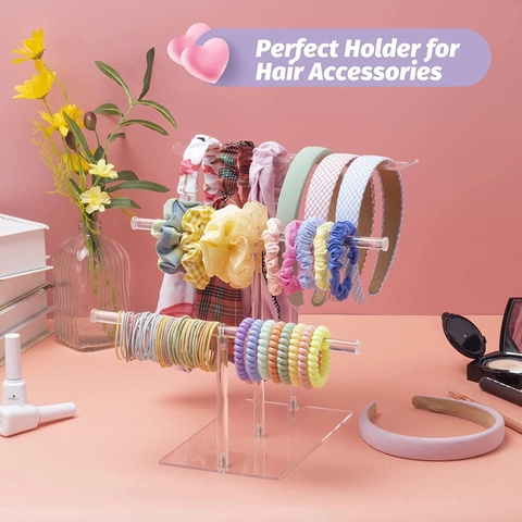 Clear Acrylic Headband Holder Hair Tie Display Rack Scrunchie Organizer Tiered Accessory Stand For Dressing Table Storage