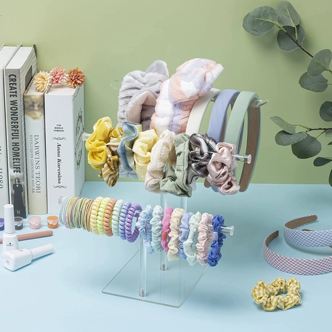 Clear Acrylic Headband Holder Hair Tie Display Rack Scrunchie Organizer Tiered Accessory Stand For Dressing Table Storage