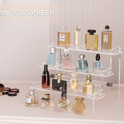 Clear Acrylic 3 Tier Display Stand Riser For Figures Cupcake Perfume Makeup Organizer Step Shelf For Tabletop Collection