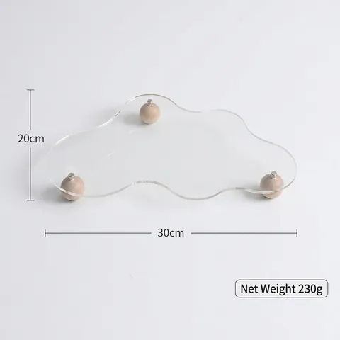 Cloud Shaped Transparent Acrylic Dessert Display Stand With Wood Bead Legs Wedding Party Cake Tray Afternoon Tea Snack Plate