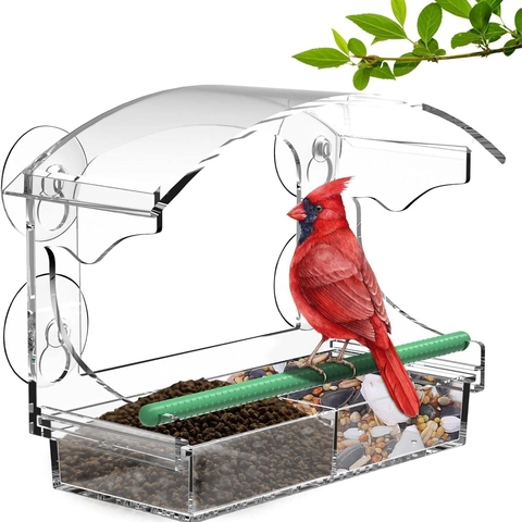 Klares Acryl Fenster Vogelfutterhaus Mit Starken Saugnäpfen Wetterfestes Abnehmbares Tablett Und Ablauflöchern Vogelhaus Außen