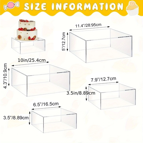 4 Pcs Acrylic Cube Cake Display Stand Risers With Hollow Bottom For Wedding Birthday Party Buffet Dessert Figure Display