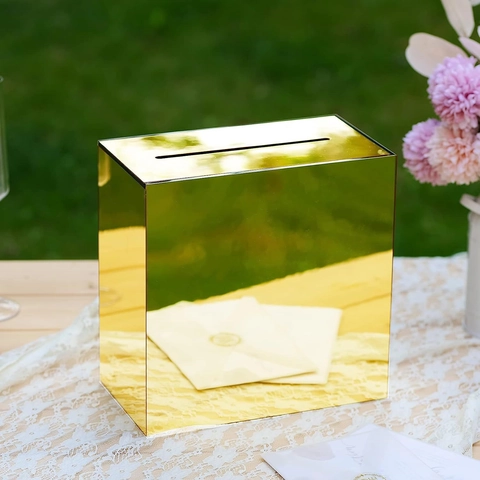 Mirrored Acrylic Wedding Card Box With Slot Reception Party Money Gift Storage Box Elegant Cards Design Wedding Decor