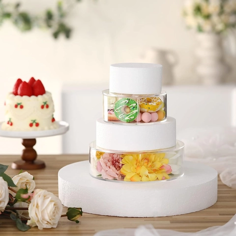 Klar Acryl Befüllbar Kuchenständer Set Für Hochzeit Geburtstag Party Desktop Dessert Display Riser Mit LED Lichterkette