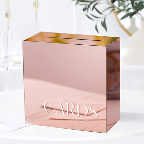 Mirrored Acrylic Wedding Card Box With Slot Reception Party Money Gift Storage Box Elegant Cards Design Wedding Decor