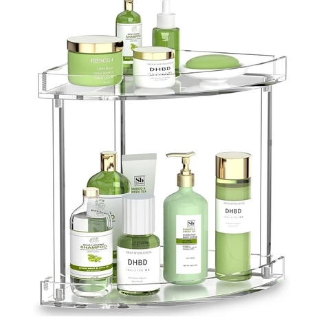 2-Ebenen Transparent Acryl Badezimmer Arbeitsplatte Organizer Ecke Make-up Gewürz Lagerregal Mit Metallstützen Minimalistisch Modern