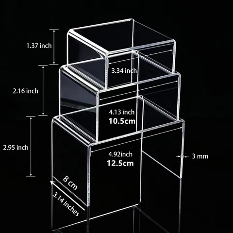 Clear Acrylic U-Shaped Display Risers For Figures Jewelry Perfume Cupcake Desktop Transparent Tiered Display Stand Sets