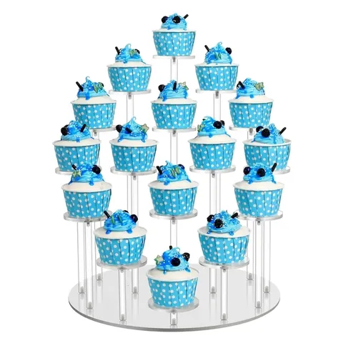 Supporto per Cupcake in Acrilico Trasparente Alzata per Dessert a Livelli per Decorazione Festa Matrimonio Compleanno Tondo
