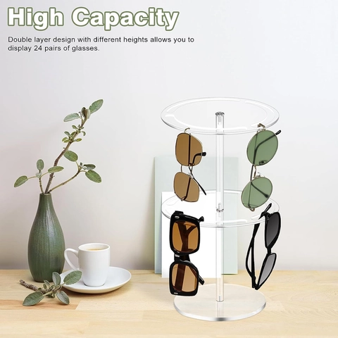 360 Grad Drehbarer Acryl Sonnenbrillen Displayständer Doppelschicht Sonnenbrillen Aufbewahrung Organizer Desktop Brillenhalter