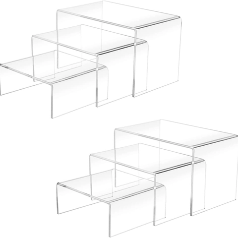 Clear Acrylic U-Shaped Display Risers For Figures Jewelry Perfume Cupcake Desktop Transparent Tiered Display Stand Sets