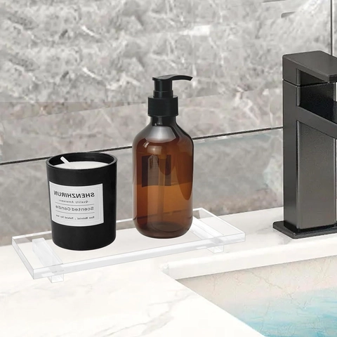 Vassoio per Lavabo da Bagno in Acrilico Trasparente Moderno Organizzatore Rettangolare per Sapone Spugna Piante Casa Scrivania