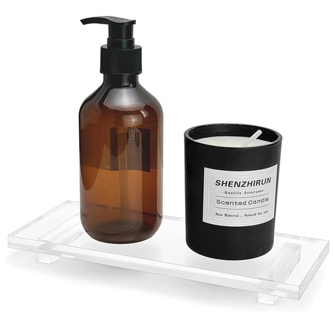 Vassoio per Lavabo da Bagno in Acrilico Trasparente Moderno Organizzatore Rettangolare per Sapone Spugna Piante Casa Scrivania