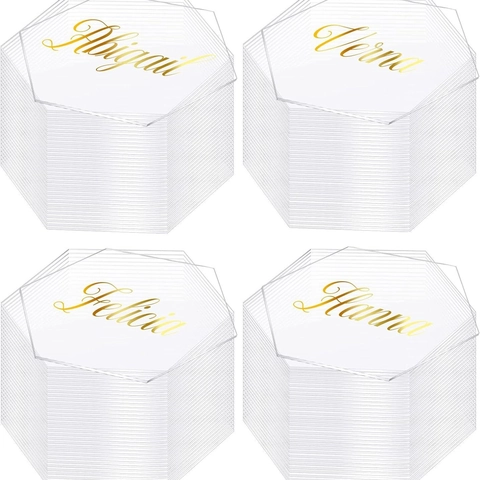Hexagonal Acrylic Place Cards Transparent Table Signs DIY Blank Seating Cards For Wedding Banquet Party Dining Decoration