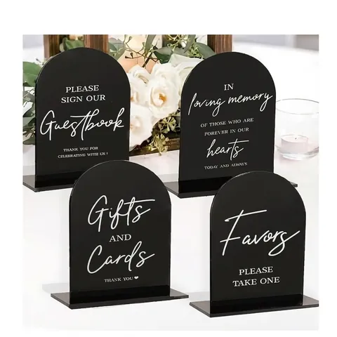 Segnaposti Matrimonio Arco in Acrilico Moderno Trasparente Nero Cartelli Guida Banchetto Per Ricevimento Regali Decorazione