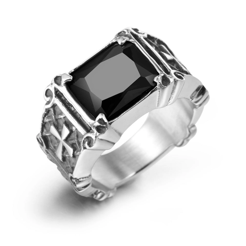 Anello a Croce Gotica in Acciaio Inossidabile per Uomo Donna Vintage Punk Strass Rosso Nero Anello Sigillo Gioielli da Festa