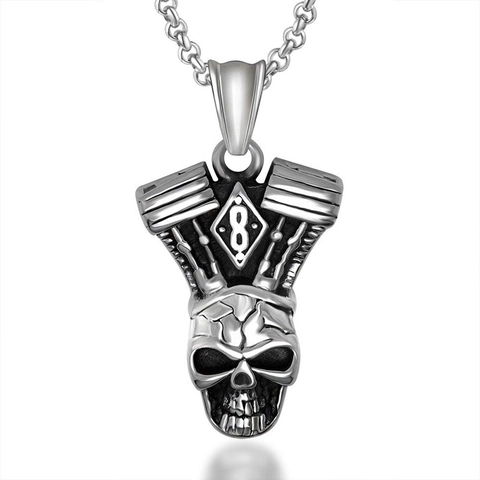 Collana con Pendente a Teschio e Motore in Acciaio Inossidabile da Uomo Retro Gothic Punk Meccanico Gioielli Regalo