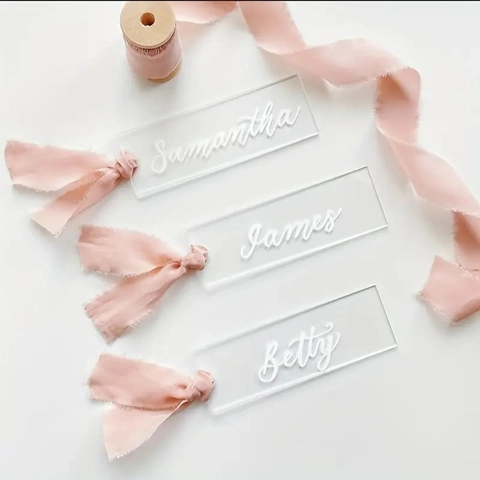 Segnaposti Matrimonio in Acrilico Trasparente Rettangolari Cartellini Seduta Fai da Te Decorazione Tavola Festa