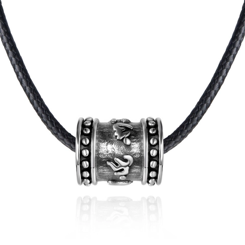 Stainless Steel Buddhist Mantra Pendant Necklace Retro Cylindrical Six-Word Om Mani Padme Hum Charm Ethnic Jewelry For Men Women