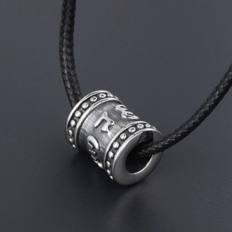 Stainless Steel Buddhist Mantra Pendant Necklace Retro Cylindrical Six-Word Om Mani Padme Hum Charm Ethnic Jewelry For Men Women