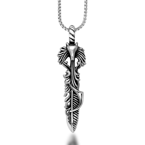 Collana con Pendente Lupo e Piuma in Acciaio Inossidabile Retrò per Uomo Stile Punk Gotico Tribale Gioielli Argento Antico