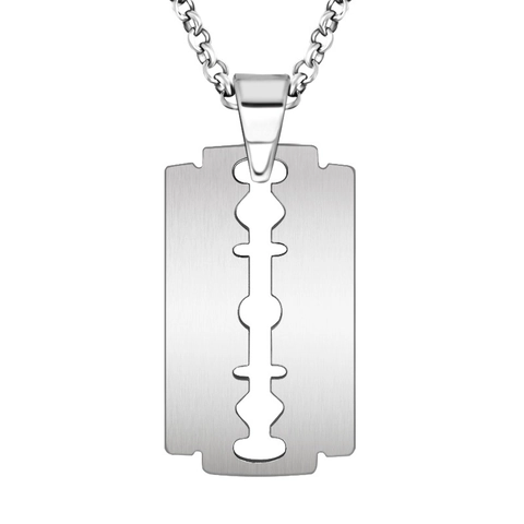 Stainless Steel Personalized Razor Blade Pendant Necklace For Men Punk Industrial Brushed Geometric Silver Necklaces Jewelry
