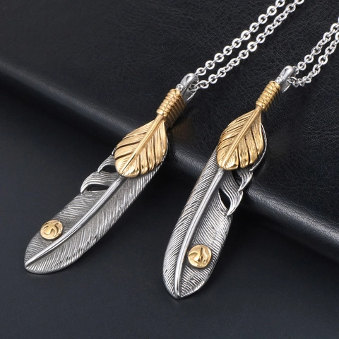 Vintage Roestvrij Staal Veer Hanger Ketting Etnische Arend Vleugels Goud Zilver Tweekleurige Sieraden Voor Mannen Vrouwen Cadeau
