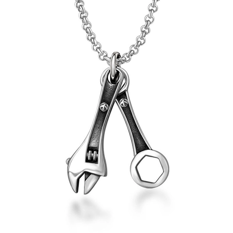 Titanium Steel Hip Hop Wrench Pendant Necklace For Men Women Industrial Punk Style Polished Silver Jewelry Accessory