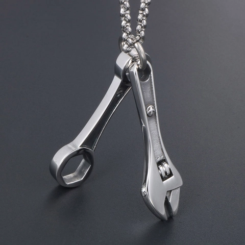 Titanium Steel Hip Hop Wrench Pendant Necklace For Men Women Industrial Punk Style Polished Silver Jewelry Accessory