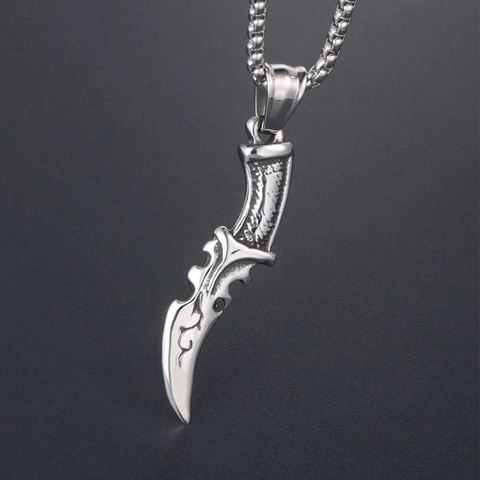 Vintage Punk Edelstahl Dolch Anhänger Halskette Für Herren Gothik Schwert Klinge Form Schmuck Geschenk Antik Silber Finish
