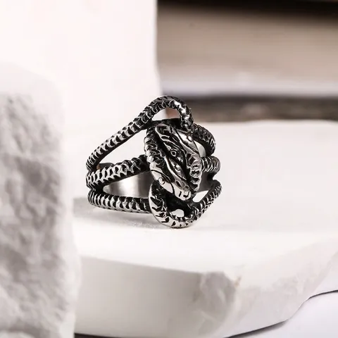 Vintage Double Headed Snake Wrap Ring For Men Punk Gothic Titanium Steel Stainless Steel Animal Statement Finger Ring Jewelry