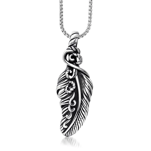 Vintage Titanium Steel Feather Wing Pendant Necklace For Men Women Polished Retro Wing Charm Rock Personality Jewelry No Chain