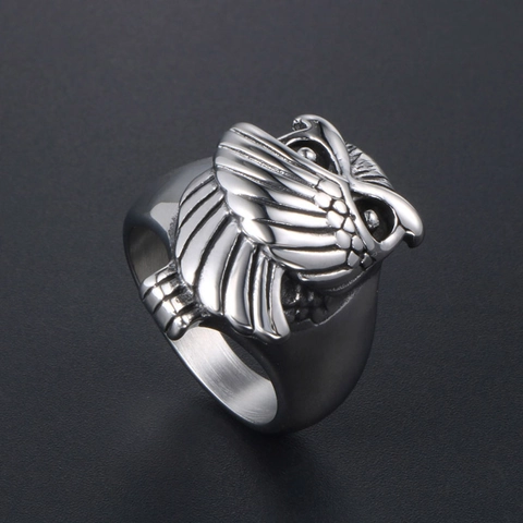 Anello in Acciaio Inossidabile Retrò con Rilievo a Gufo Punk Gotico Animale Anello a Fascia per Uomo Donna Gioielli di Moda Regalo