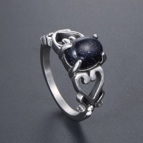 Anello in Acciaio Inossidabile Vintage con Cuore Traforato per Donna Stile Francese Retrò Strass Intarsiato Anello Gioielli