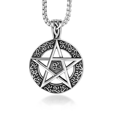 Vintage Titanium Steel Pentagram Pendant Necklace For Men Women Hollow Out Celtic Knot Round Star Mystery Fashion Jewelry