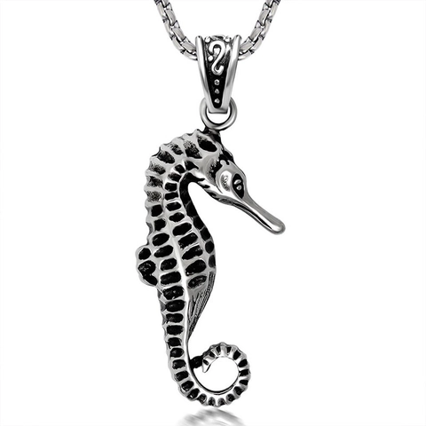 Vintage Edelstahl Seepferdchen Anhänger Halskette Für Herren Damen Retro Tier Form Persönlichkeit Poliert Schmuck Zubehör