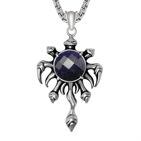 Gothic Punk Titanium Staal Klauw Hanger Ketting Blauwe Zandsteen Ingelegd Gepolijst Hip Hop Sieraden Voor Mannen Vrouwen