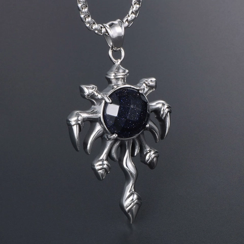 Gothic Punk Titanium Staal Klauw Hanger Ketting Blauwe Zandsteen Ingelegd Gepolijst Hip Hop Sieraden Voor Mannen Vrouwen