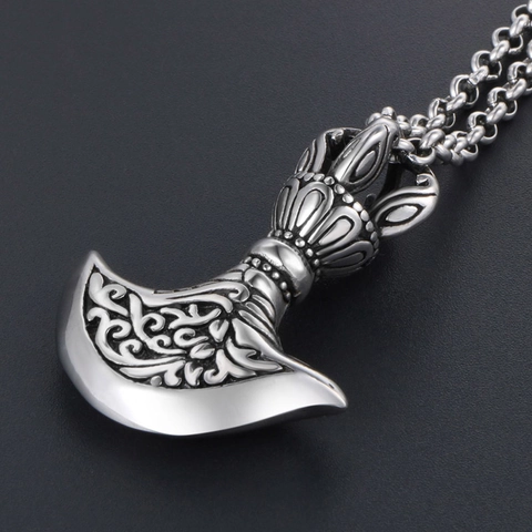 Vintage Stainless Steel Axe Pendant Necklace Buddhist Vajra Kartika Ritual Tool Floral Relief Punk Jewelry For Men Women