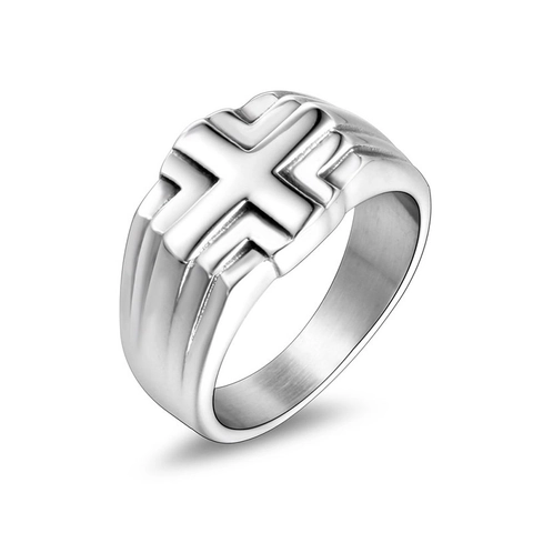 Vintage Titanium Steel Cross Signet Ring For Men Retro Polished Stainless Steel Religious Jewelry Punk Biker Finger Ring