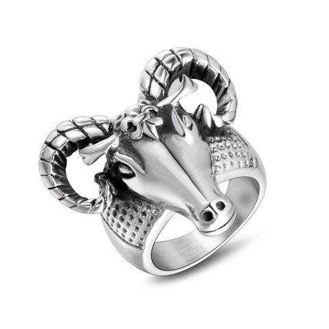Vintage Punk Rammenkop Ring Voor Heren Titaniumstaal Gepolijst Dierentotem Hip Hop Biker Gothic Statement Vingerring Sieraden
