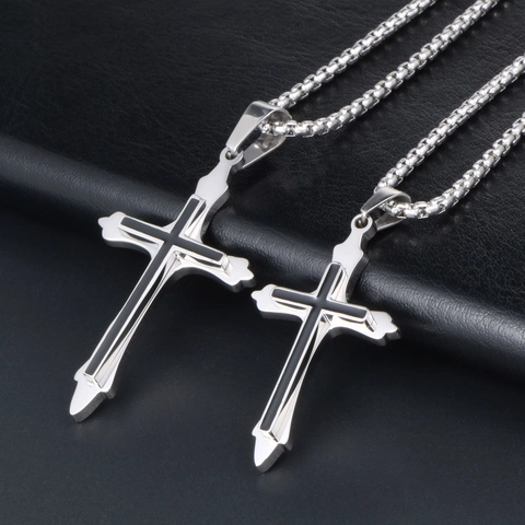 Men Titanium Steel Cross Pendant Necklace With Black Enamel Drip Oil Minimalist Modern Urban Fashion Jewelry For Men Gift