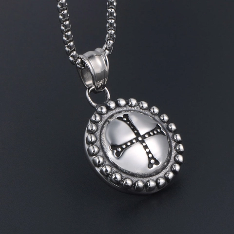 Collier Pendentif Croix Ronde Gothique Vintage Acier Titane Poli Punk Colliers pour Hommes Femmes Bijoux Religieux Rétro