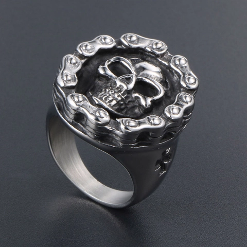 Vintage Punk Totenkopf Ring Für Herren Titanstahl Retro Gothic Biker Kette Kreuz Ring Heavy Metal Rock Biker Band Ring Schmuck
