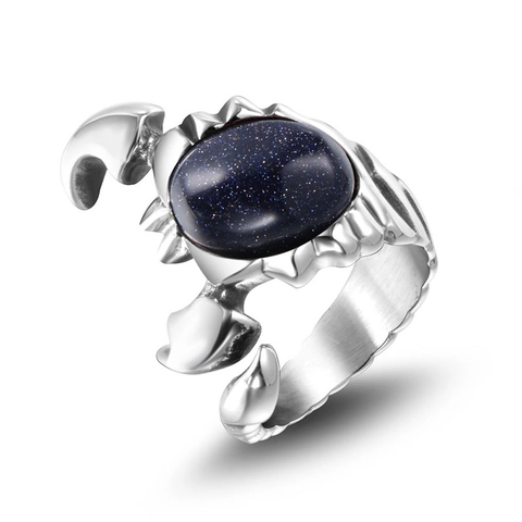 Vintage Stainless Steel Scorpion Ring For Men Punk Gothic Rock Scorpio Ring With Blue Sandstone Red Rhinestone Jewelry