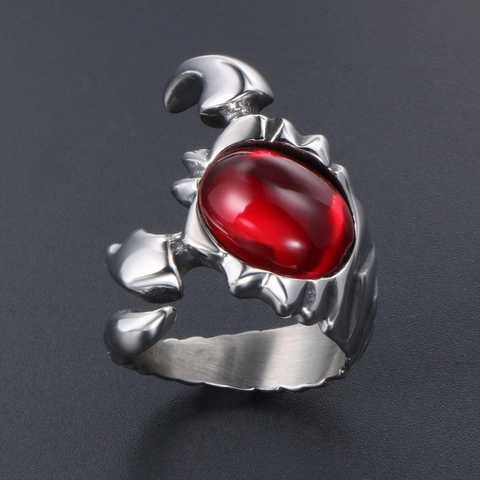 Vintage Stainless Steel Scorpion Ring For Men Punk Gothic Rock Scorpio Ring With Blue Sandstone Red Rhinestone Jewelry